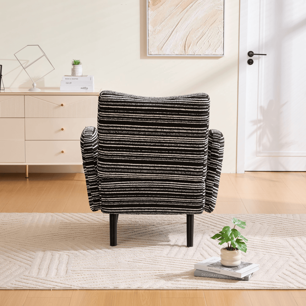 Modern Armchair with Sanded Fabric, Side Storage Pocket and Solid Wood Legs - Mervyns