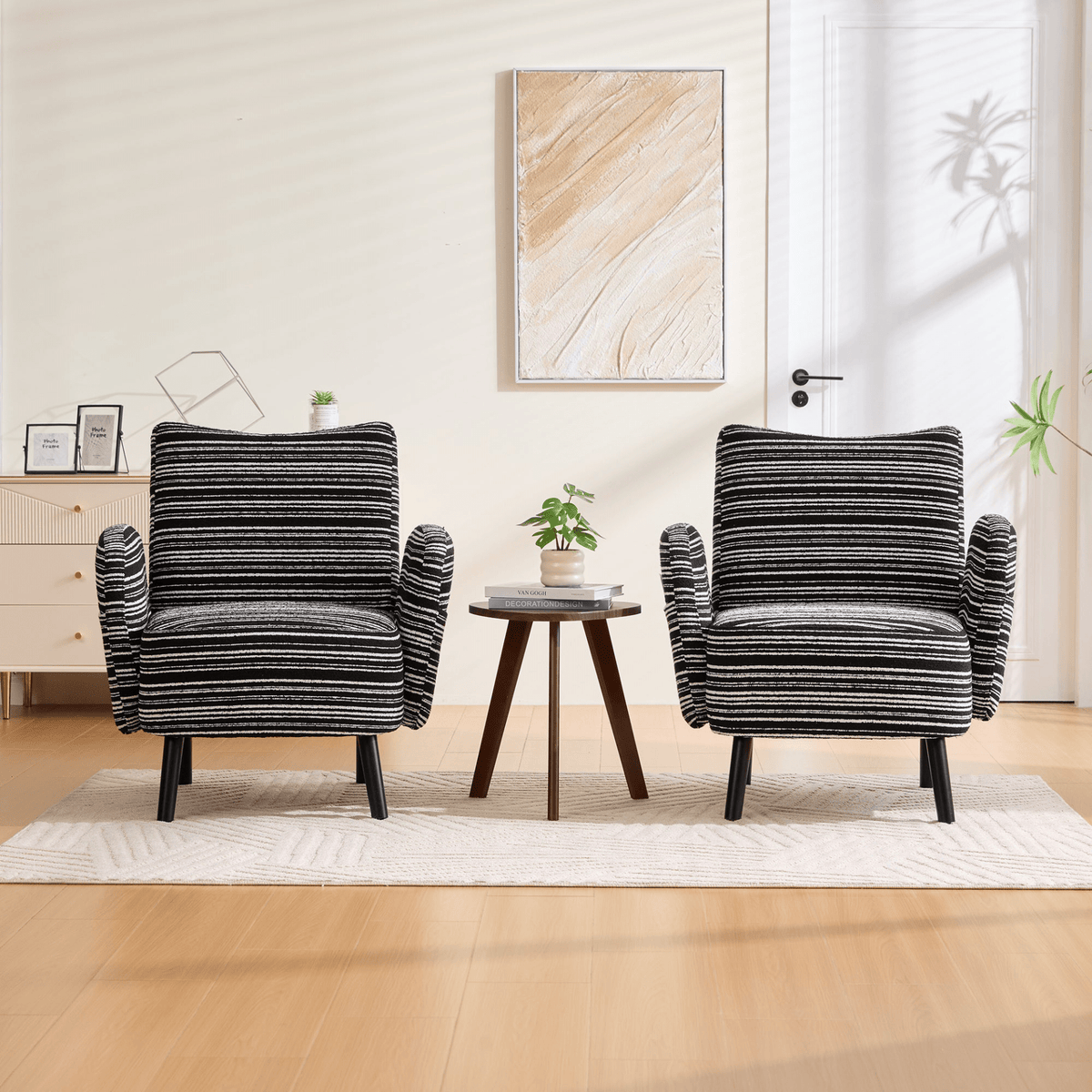 Modern Armchair with Sanded Fabric, Side Storage Pocket and Solid Wood Legs - Mervyns