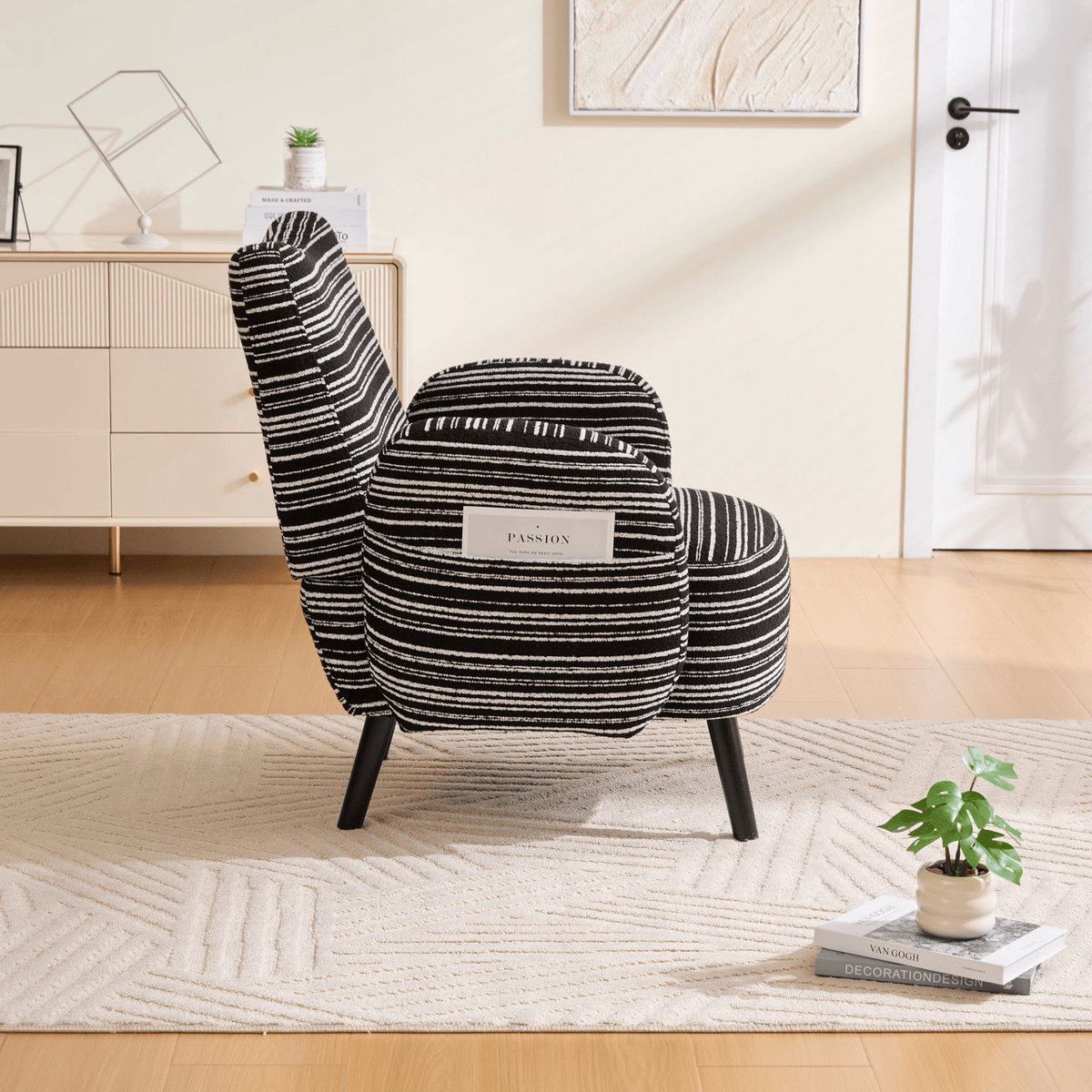 Modern Armchair with Sanded Fabric, Side Storage Pocket and Solid Wood Legs - Mervyns