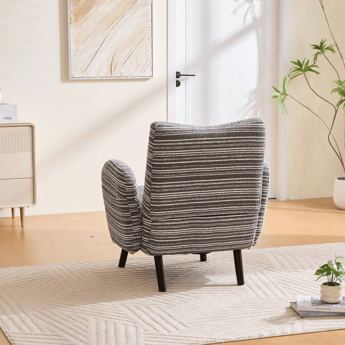 Modern Armchair with Sanded Fabric, Side Storage Pocket and Solid Wood Legs - Mervyns