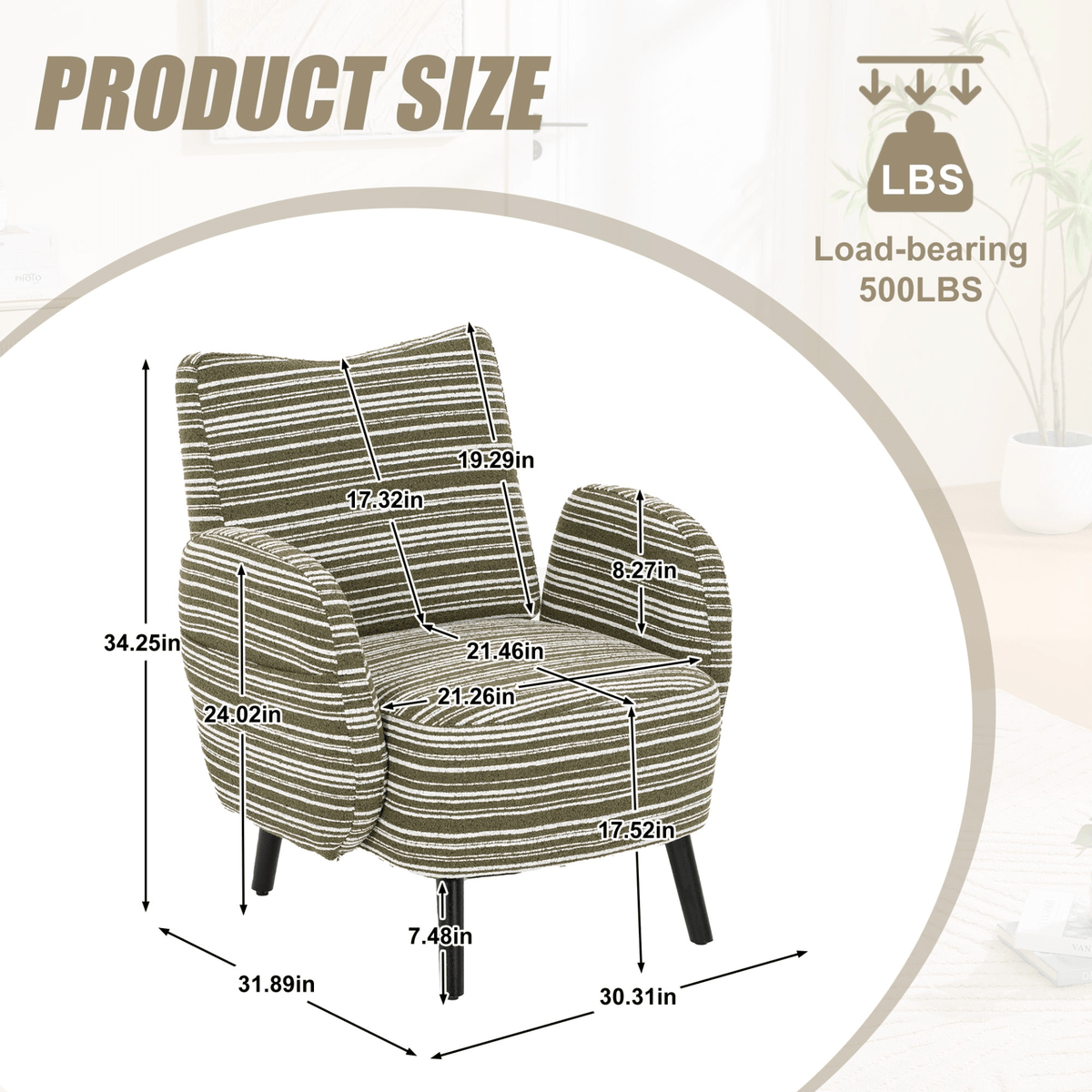 Modern Armchair with Sanded Fabric, Side Storage Pocket and Solid Wood Legs - Mervyns