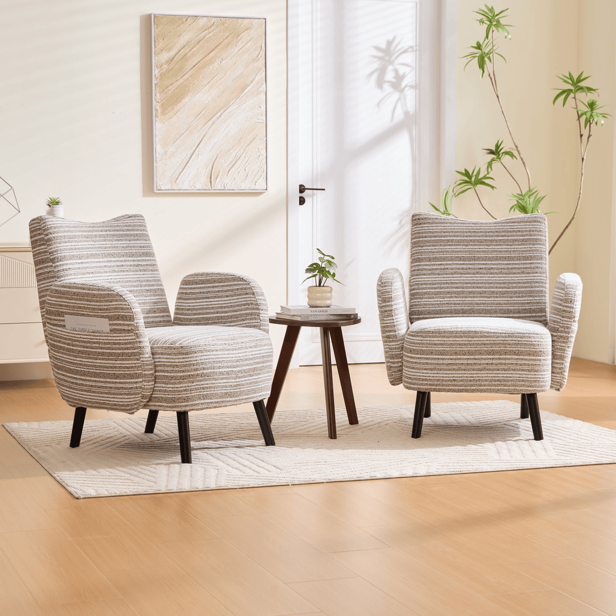 Modern Armchair with Sanded Fabric, Side Storage Pocket and Solid Wood Legs - Mervyns