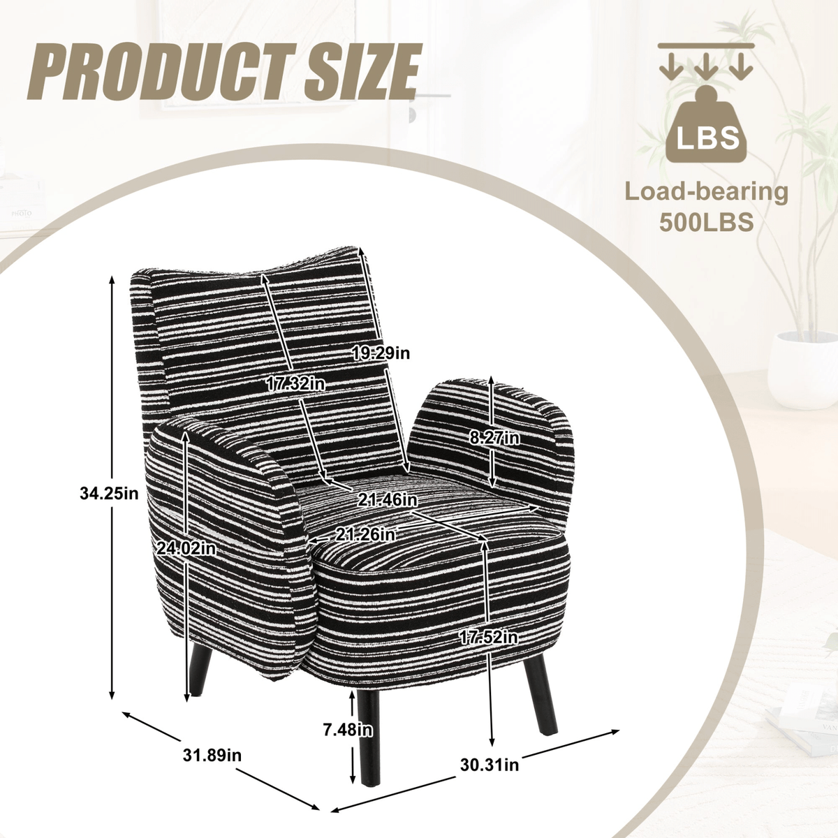 Modern Armchair with Sanded Fabric, Side Storage Pocket and Solid Wood Legs - Mervyns