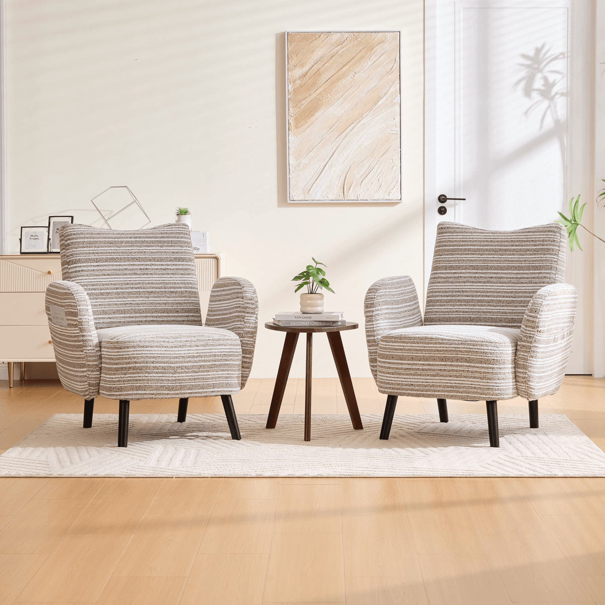 Modern Armchair with Sanded Fabric, Side Storage Pocket and Solid Wood Legs - Mervyns