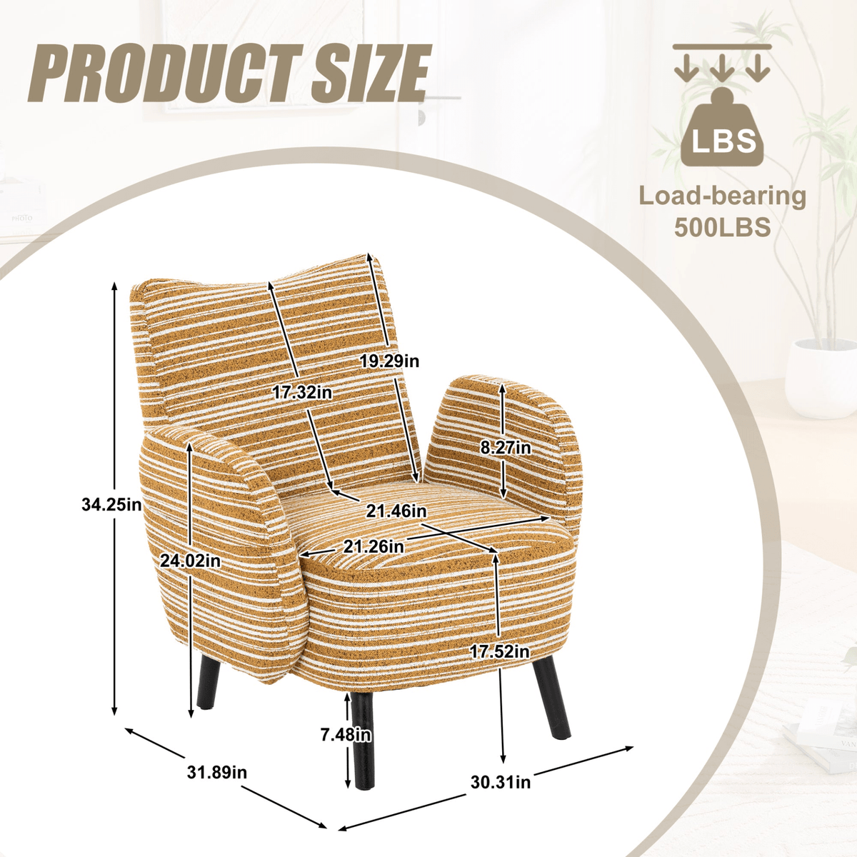 Modern Armchair with Sanded Fabric, Side Storage Pocket and Solid Wood Legs - Mervyns