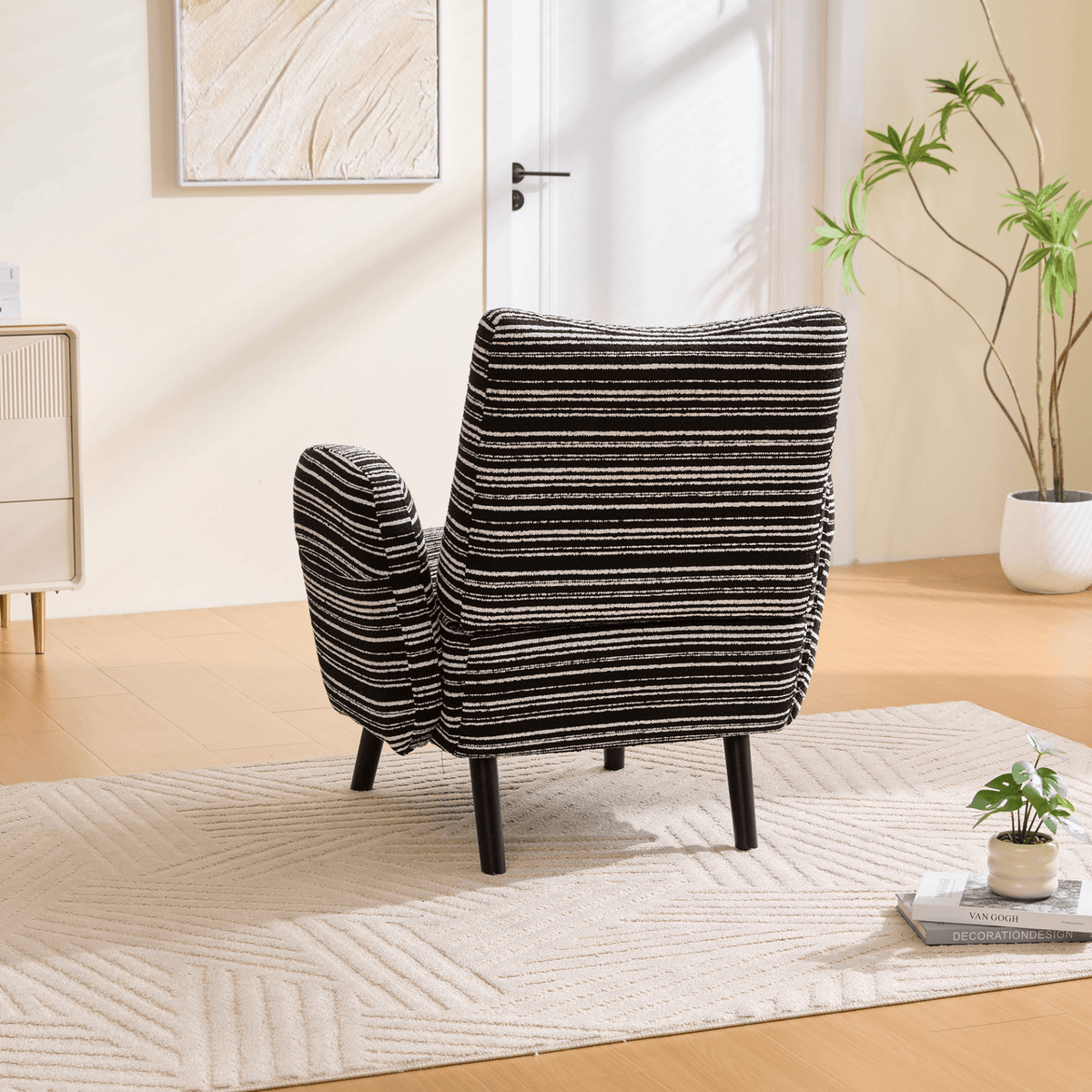 Modern Armchair with Sanded Fabric, Side Storage Pocket and Solid Wood Legs - Mervyns