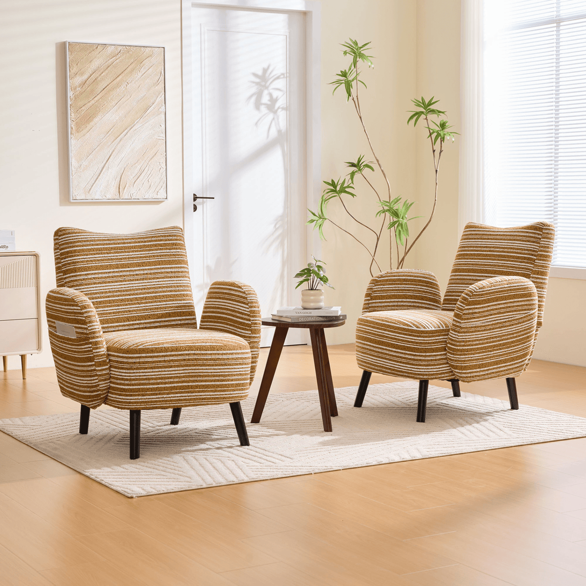Modern Armchair with Sanded Fabric, Side Storage Pocket and Solid Wood Legs - Mervyns