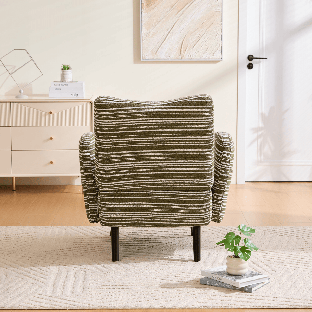 Modern Armchair with Sanded Fabric, Side Storage Pocket and Solid Wood Legs - Mervyns