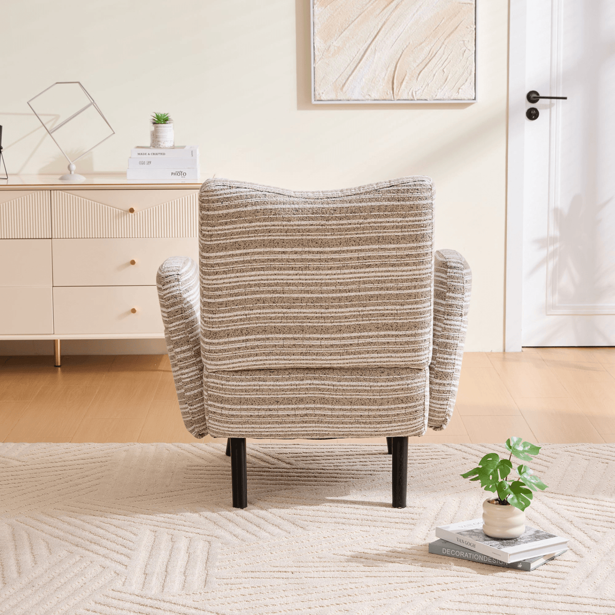 Modern Armchair with Sanded Fabric, Side Storage Pocket and Solid Wood Legs - Mervyns