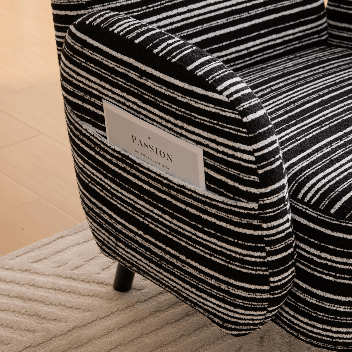 Modern Armchair with Sanded Fabric, Side Storage Pocket and Solid Wood Legs - Mervyns