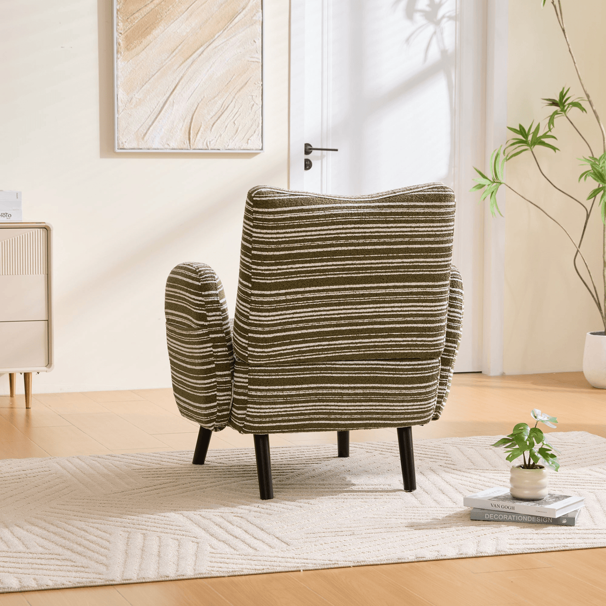 Modern Armchair with Sanded Fabric, Side Storage Pocket and Solid Wood Legs - Mervyns