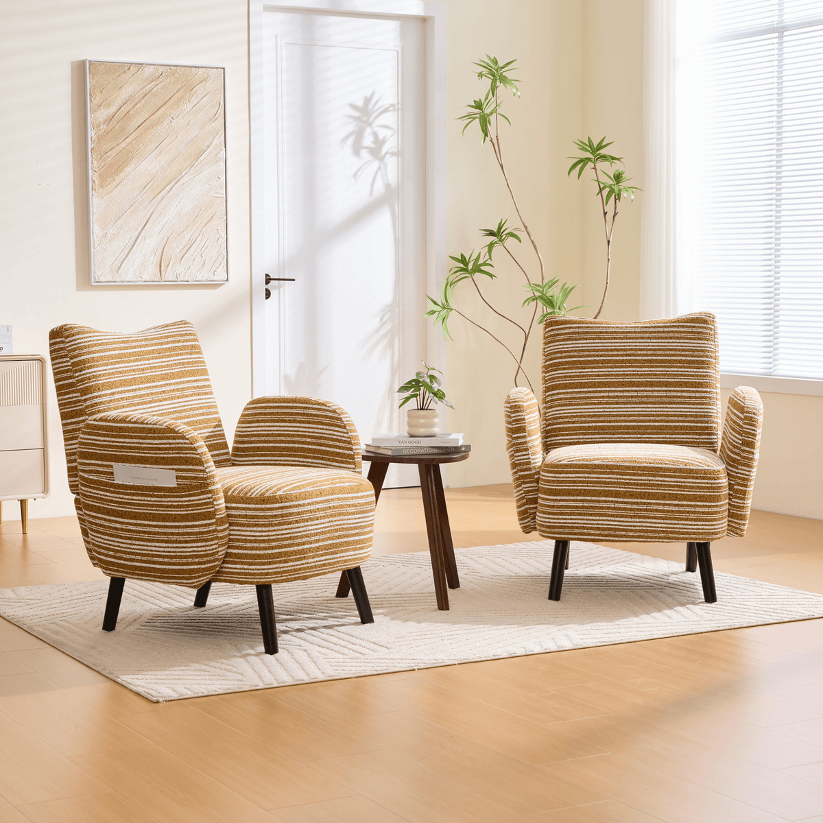 Modern Armchair with Sanded Fabric, Side Storage Pocket and Solid Wood Legs - Mervyns