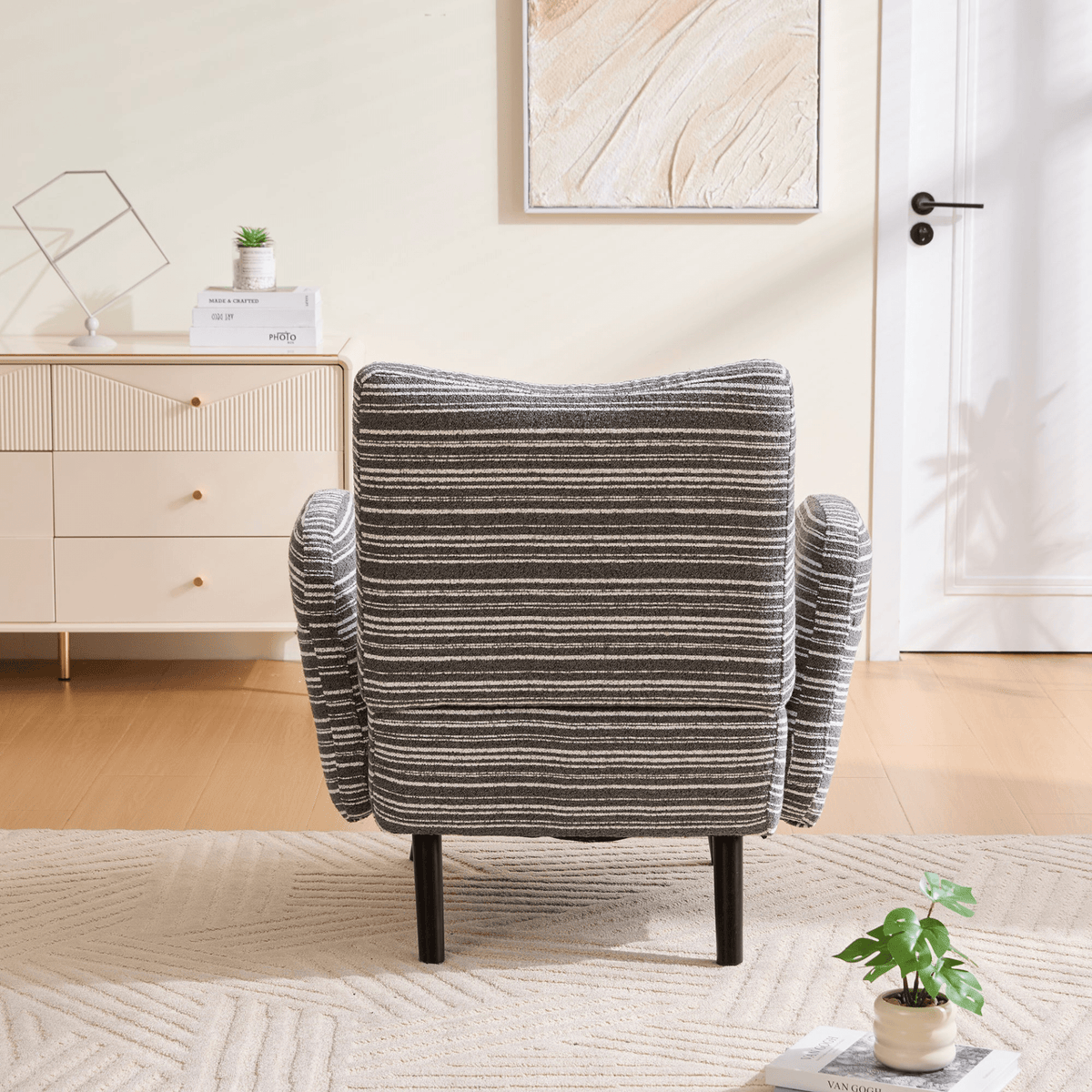 Modern Armchair with Sanded Fabric, Side Storage Pocket and Solid Wood Legs - Mervyns