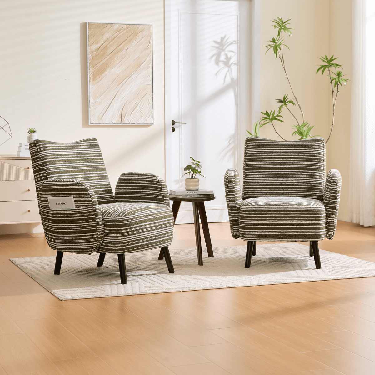 Modern Armchair with Sanded Fabric, Side Storage Pocket and Solid Wood Legs - Mervyns