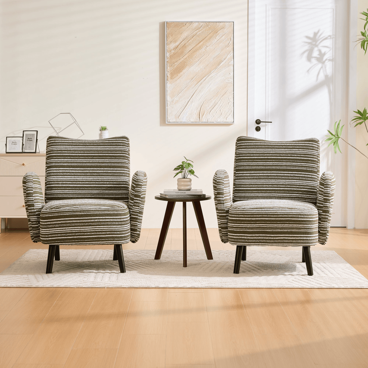 Modern Armchair with Sanded Fabric, Side Storage Pocket and Solid Wood Legs - Mervyns