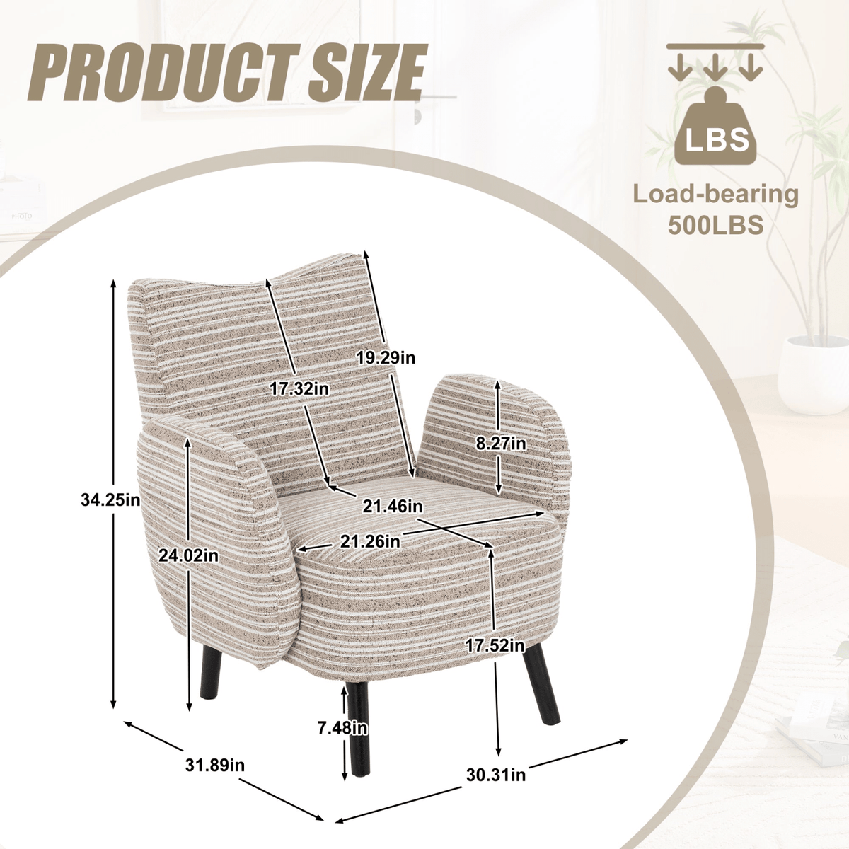 Modern Armchair with Sanded Fabric, Side Storage Pocket and Solid Wood Legs - Mervyns