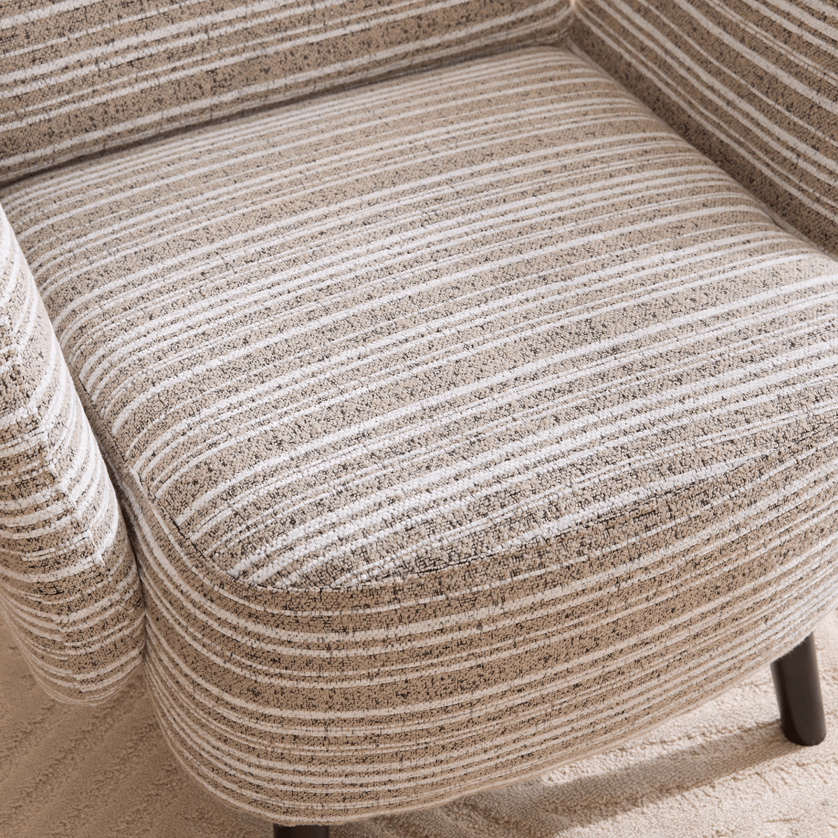 Modern Armchair with Sanded Fabric, Side Storage Pocket and Solid Wood Legs - Mervyns