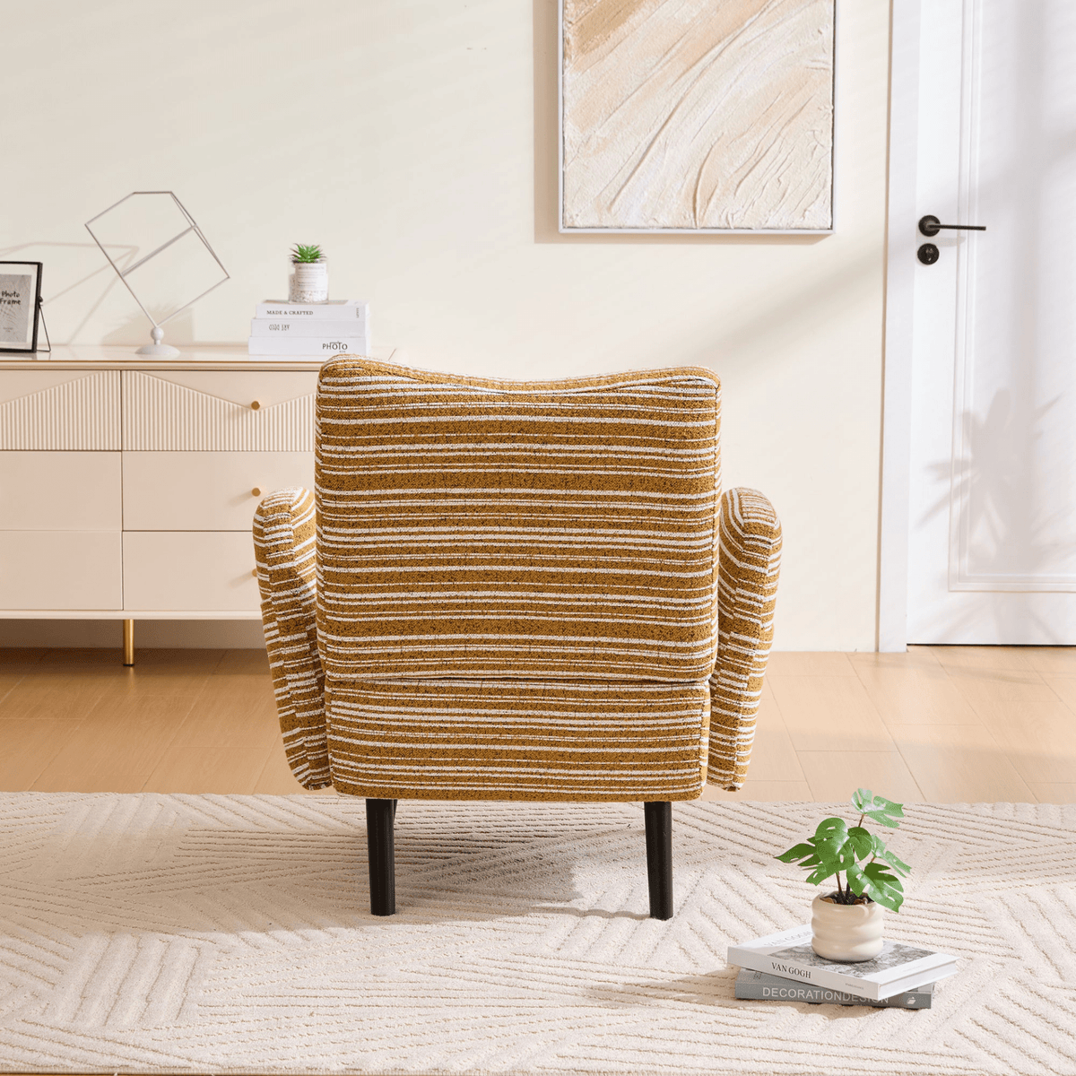 Modern Armchair with Sanded Fabric, Side Storage Pocket and Solid Wood Legs - Mervyns