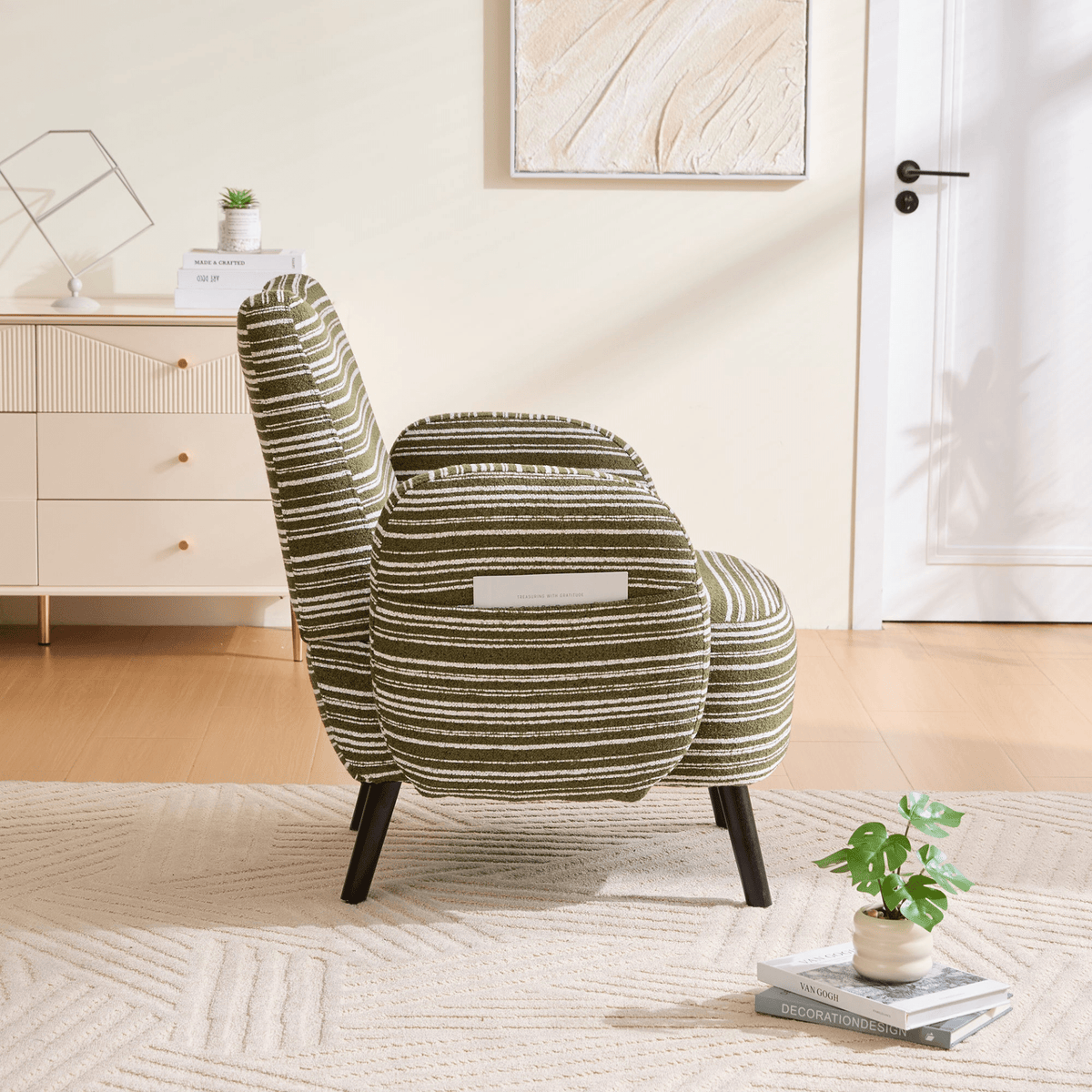 Modern Armchair with Sanded Fabric, Side Storage Pocket and Solid Wood Legs - Mervyns
