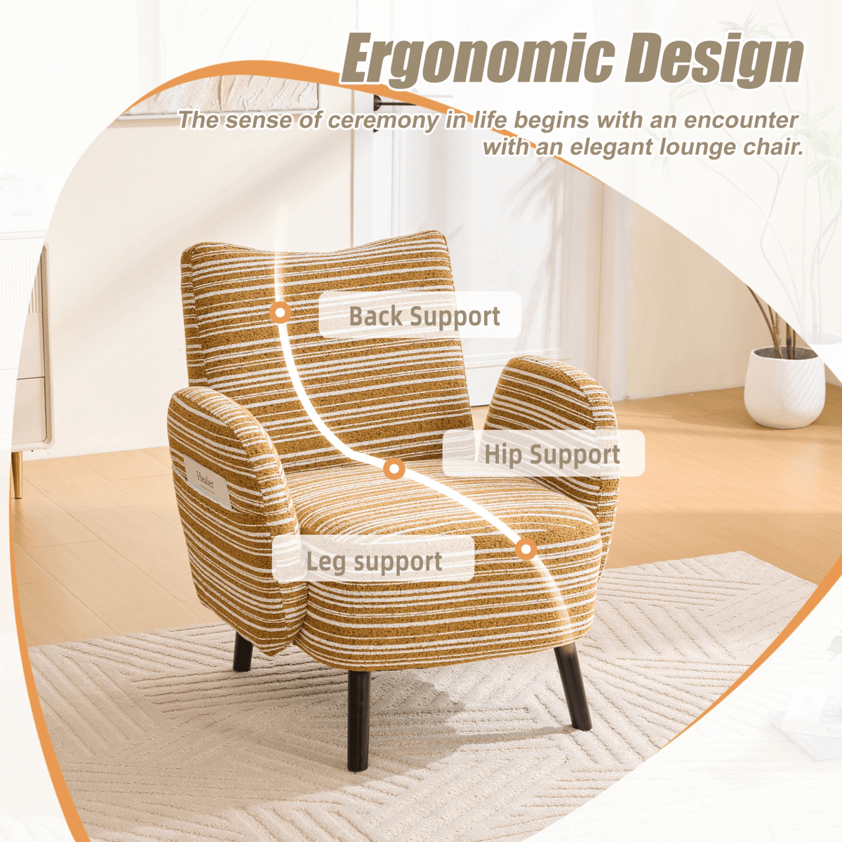 Modern Armchair with Sanded Fabric, Side Storage Pocket and Solid Wood Legs - Mervyns