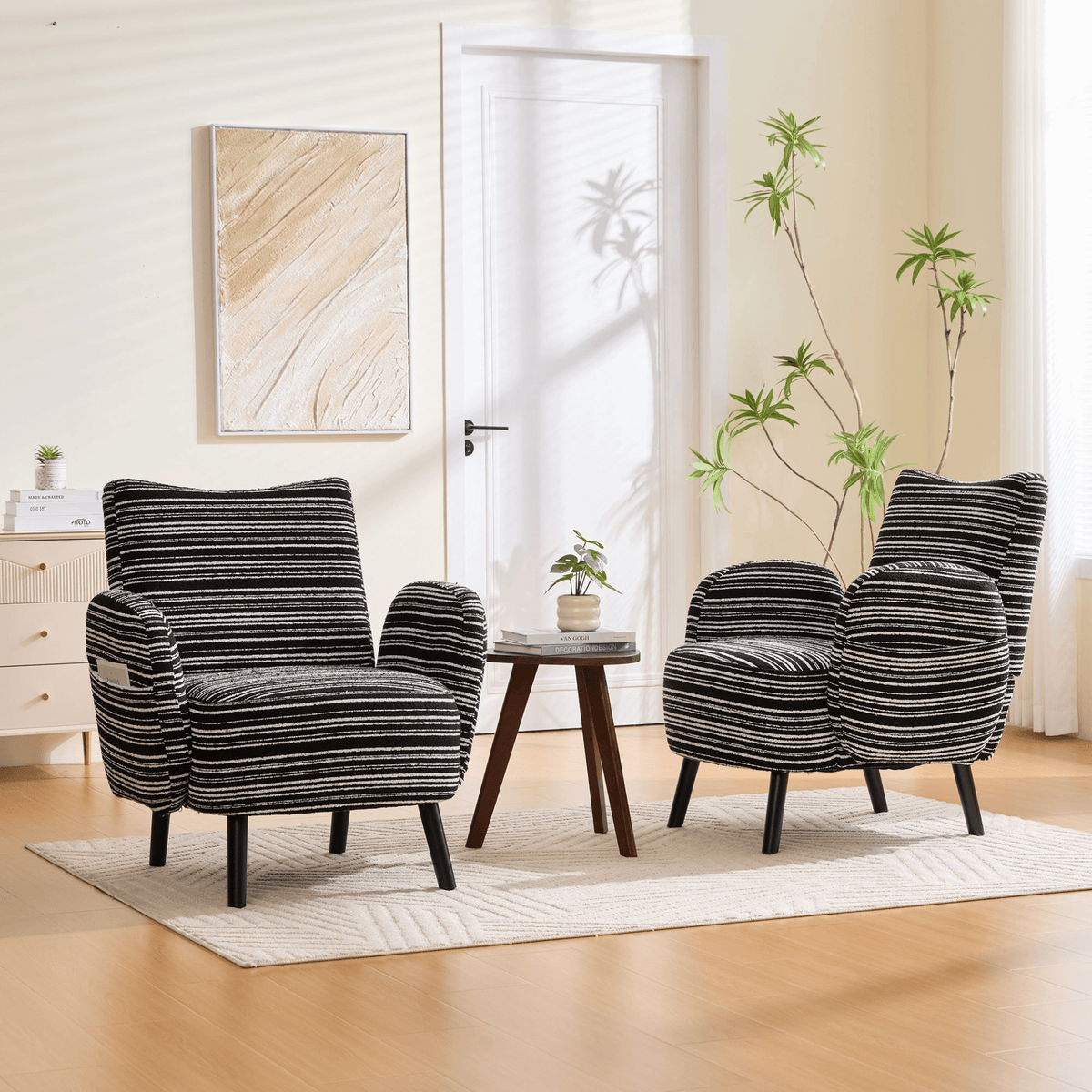 Modern Armchair with Sanded Fabric, Side Storage Pocket and Solid Wood Legs - Mervyns