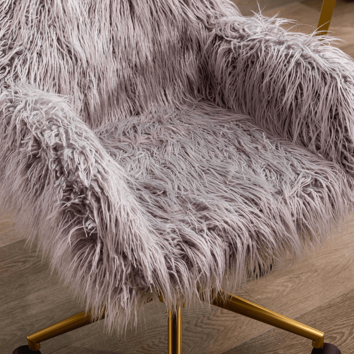 Modern Faux Fur Home Office and Makeup Vanity Chair with Gold Base - Mervyns