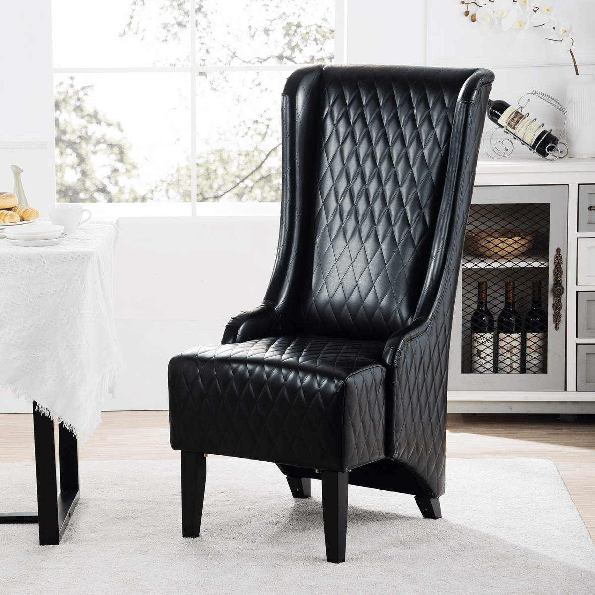 Modern High-Back Wingback Accent Chair with Soft Padding and Wooden Legs - Mervyns