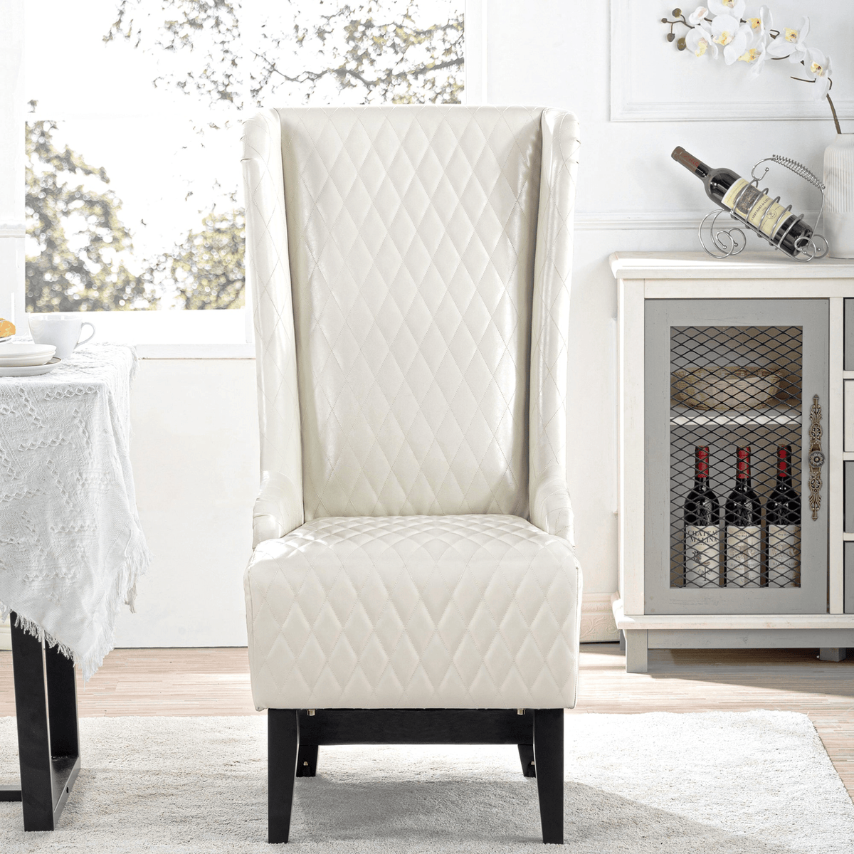 Modern High-Back Wingback Accent Chair with Soft Padding and Wooden Legs - Mervyns