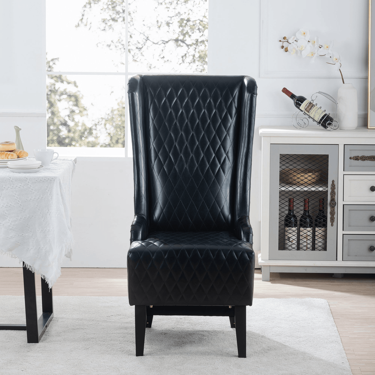Modern High-Back Wingback Accent Chair with Soft Padding and Wooden Legs - Mervyns