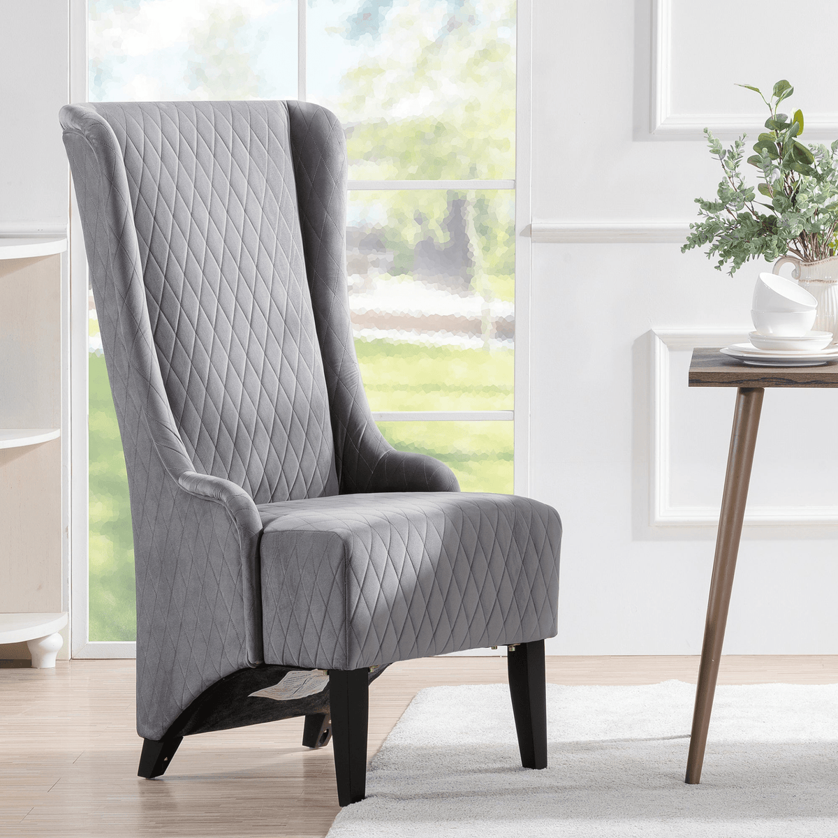 Modern High-Back Wingback Accent Chair with Soft Padding and Wooden Legs - Mervyns