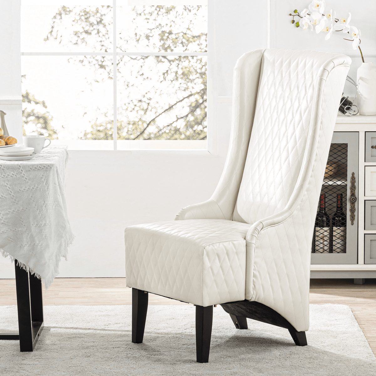 Modern High-Back Wingback Accent Chair with Soft Padding and Wooden Legs - Mervyns