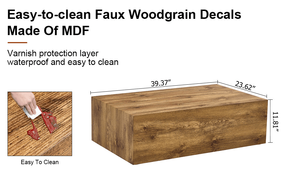 Modern MDF coffee table with wood texture pattern -39.37x23.62x11.81 inches - stylish and durable design - Mervyns