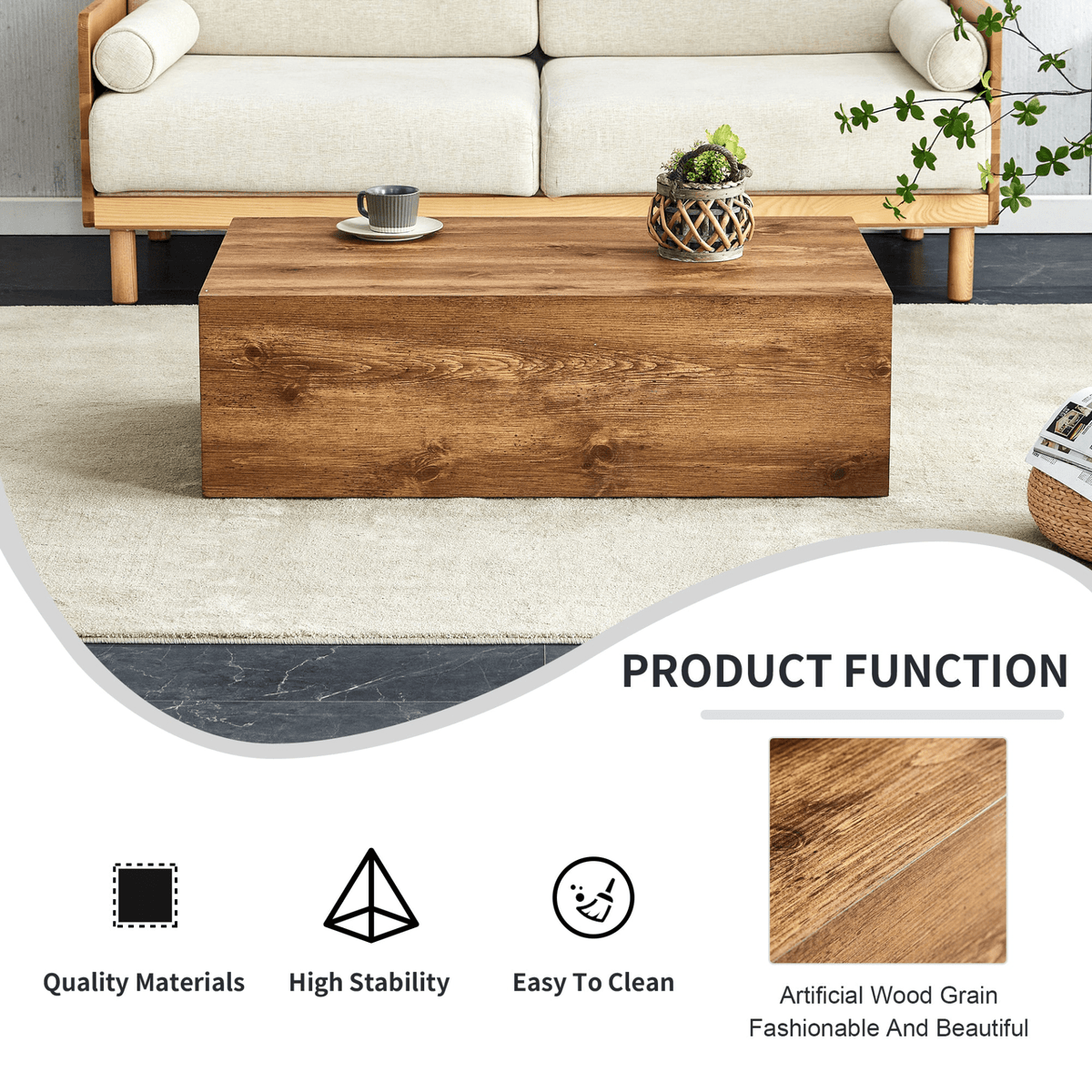 Modern MDF coffee table with wood texture pattern -39.37x23.62x11.81 inches - stylish and durable design - Mervyns