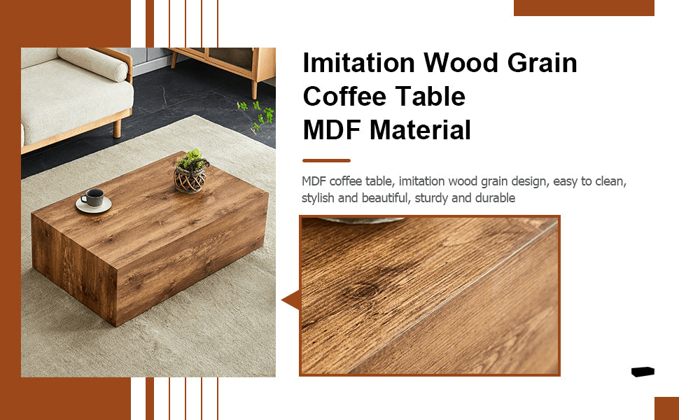 Modern MDF coffee table with wood texture pattern -39.37x23.62x11.81 inches - stylish and durable design - Mervyns