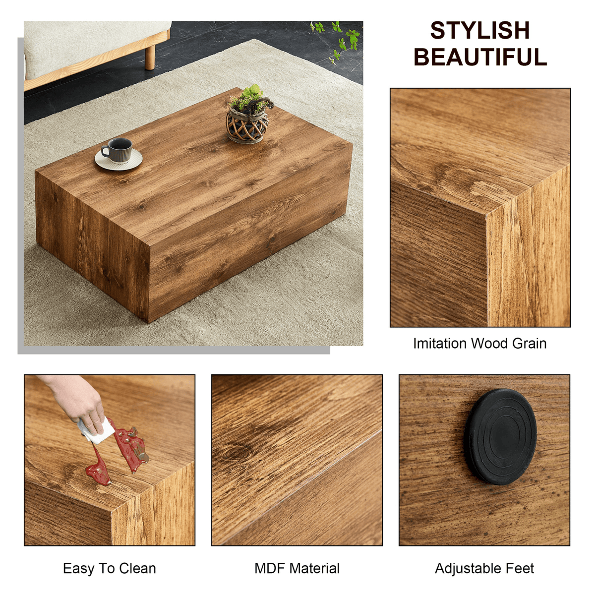 Modern MDF coffee table with wood texture pattern -39.37x23.62x11.81 inches - stylish and durable design - Mervyns