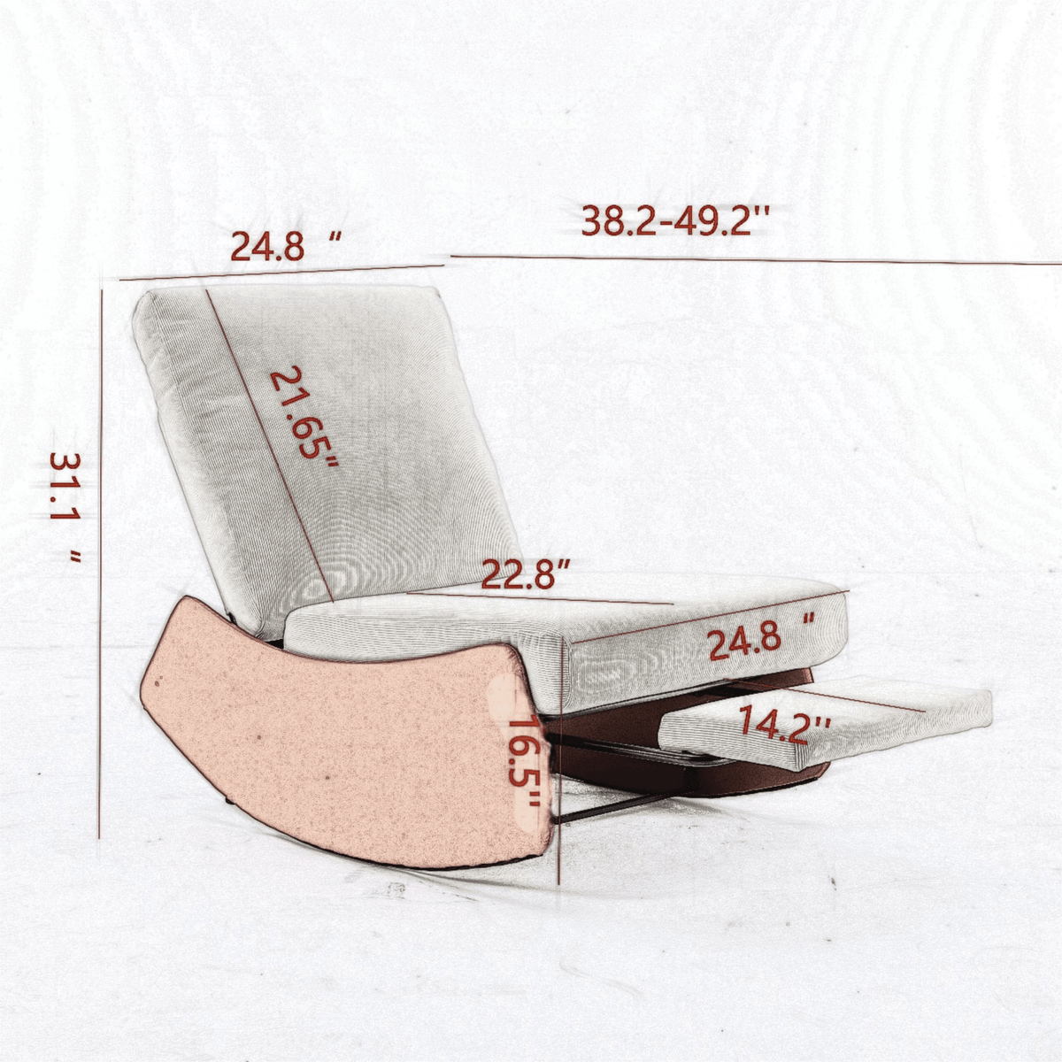 Modern Orange Upholstered Rocking Chair Recliner with Footrest and Adjustable Backrest - Mervyns