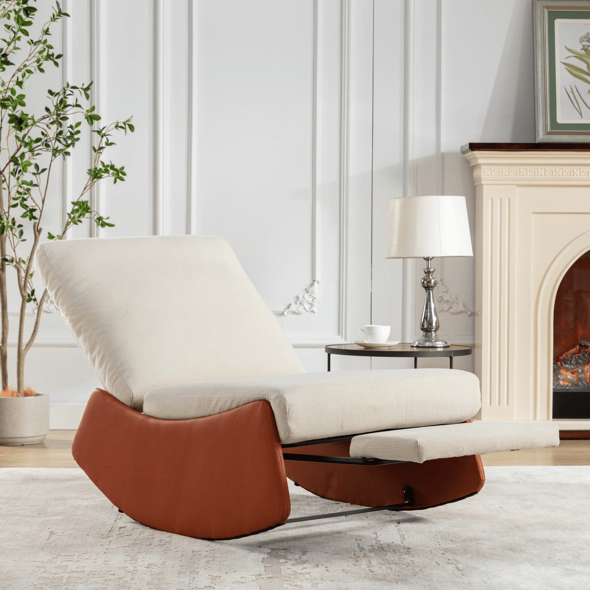 Modern Orange Upholstered Rocking Chair Recliner with Footrest and Adjustable Backrest - Mervyns
