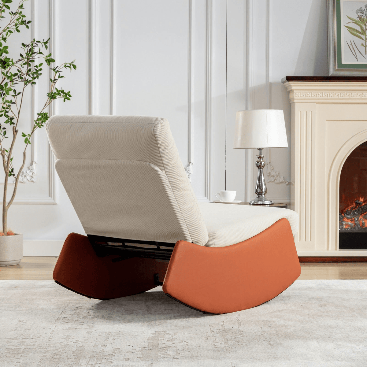 Modern Orange Upholstered Rocking Chair Recliner with Footrest and Adjustable Backrest - Mervyns