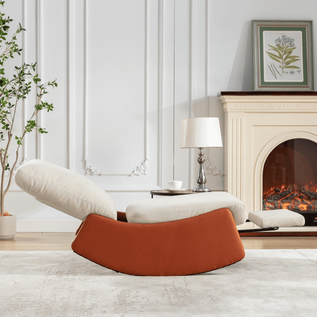 Modern Orange Upholstered Rocking Chair Recliner with Footrest and Adjustable Backrest - Mervyns