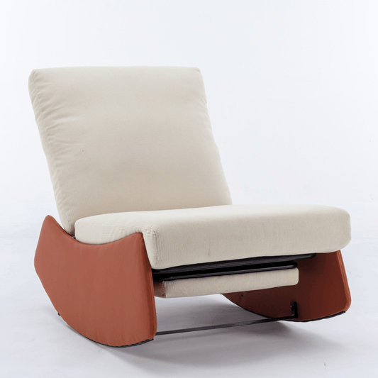 Modern Orange Upholstered Rocking Chair Recliner with Footrest and Adjustable Backrest - Mervyns