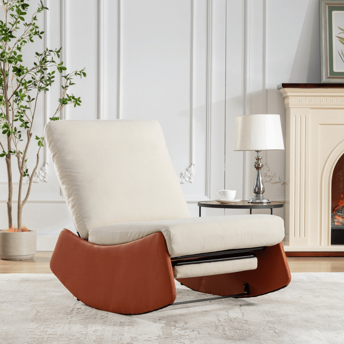 Modern Orange Upholstered Rocking Chair Recliner with Footrest and Adjustable Backrest - Mervyns