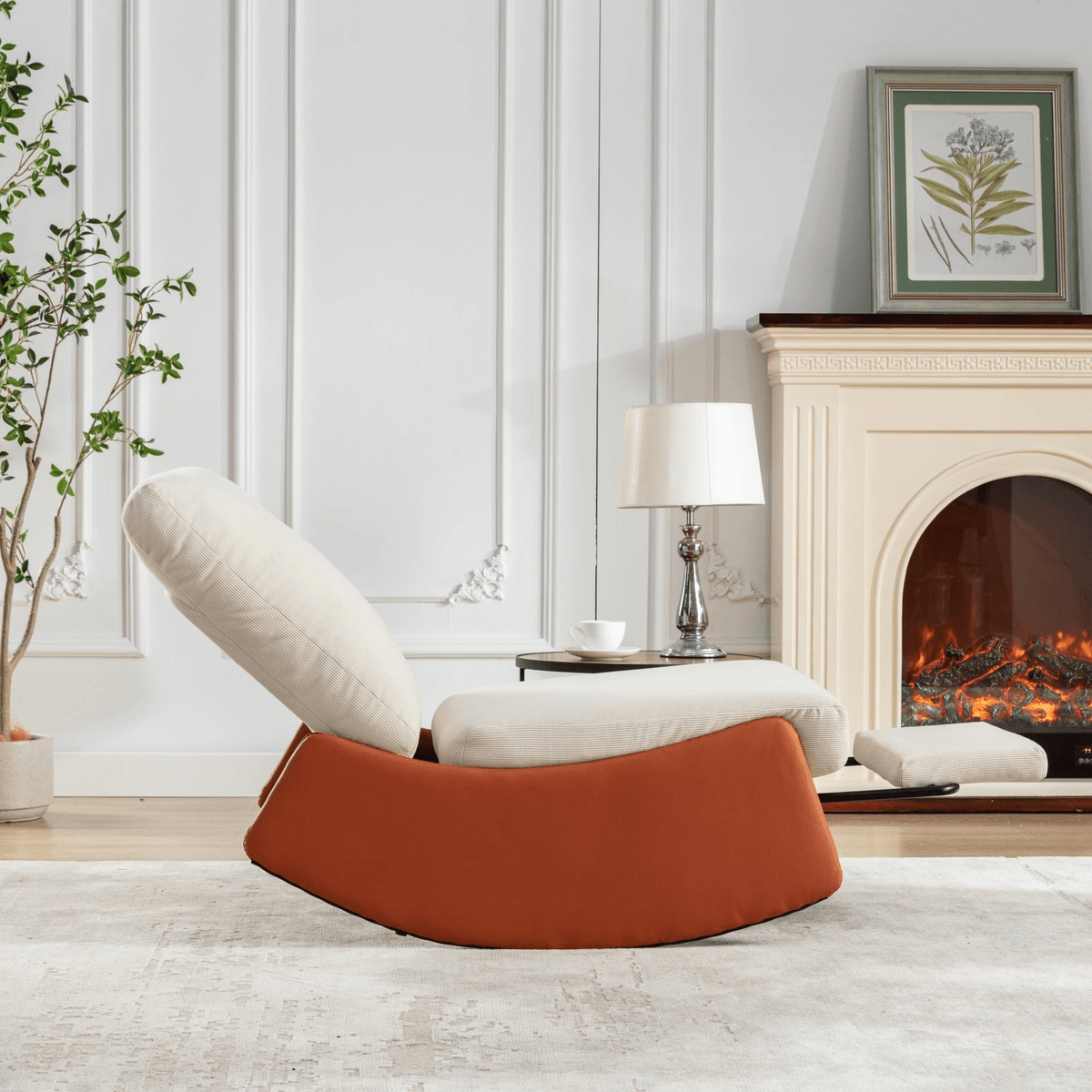 Modern Orange Upholstered Rocking Chair Recliner with Footrest and Adjustable Backrest - Mervyns