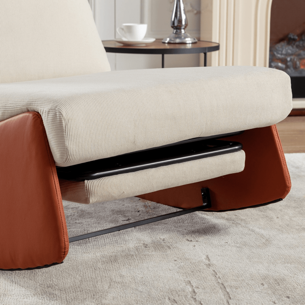 Modern Orange Upholstered Rocking Chair Recliner with Footrest and Adjustable Backrest - Mervyns