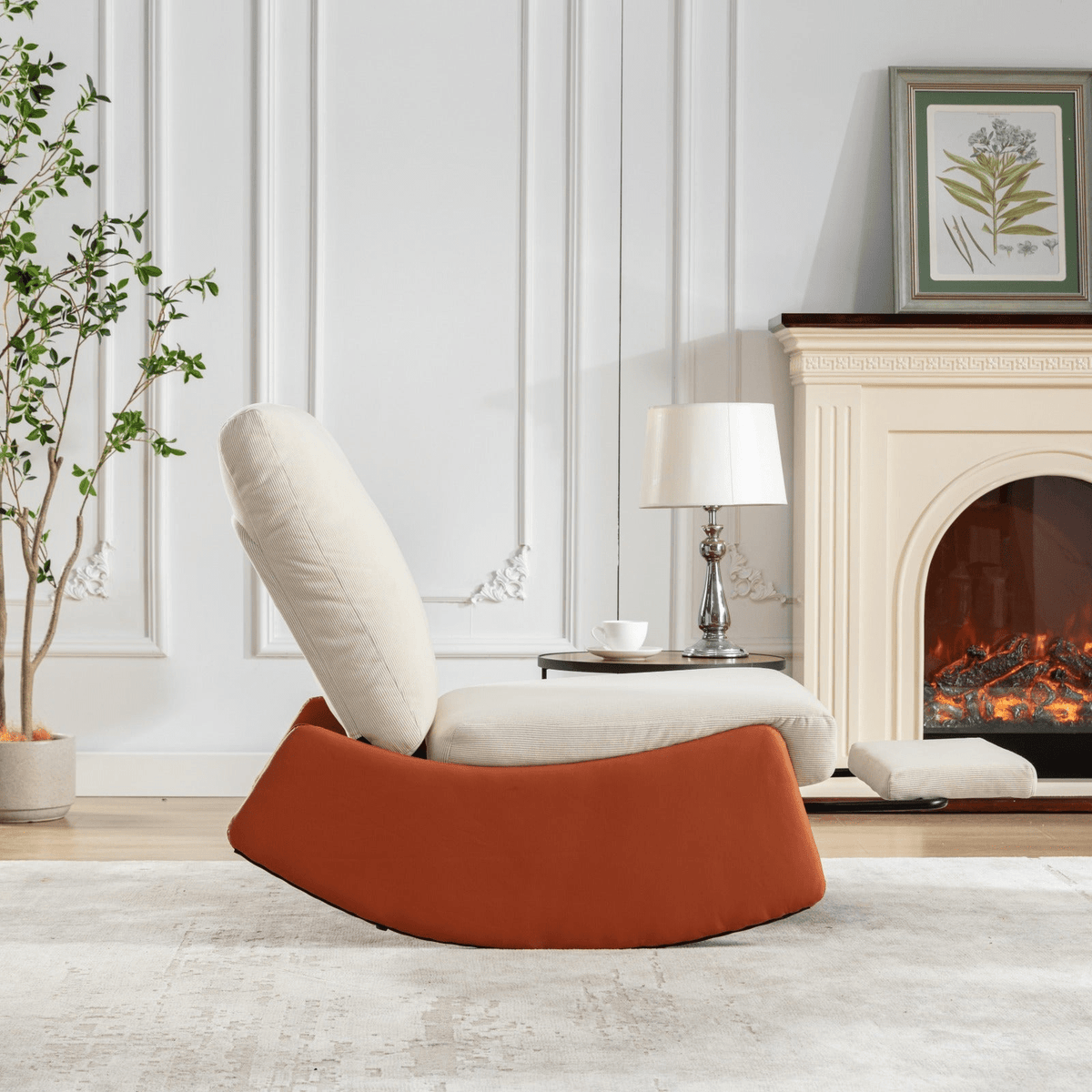Modern Orange Upholstered Rocking Chair Recliner with Footrest and Adjustable Backrest - Mervyns