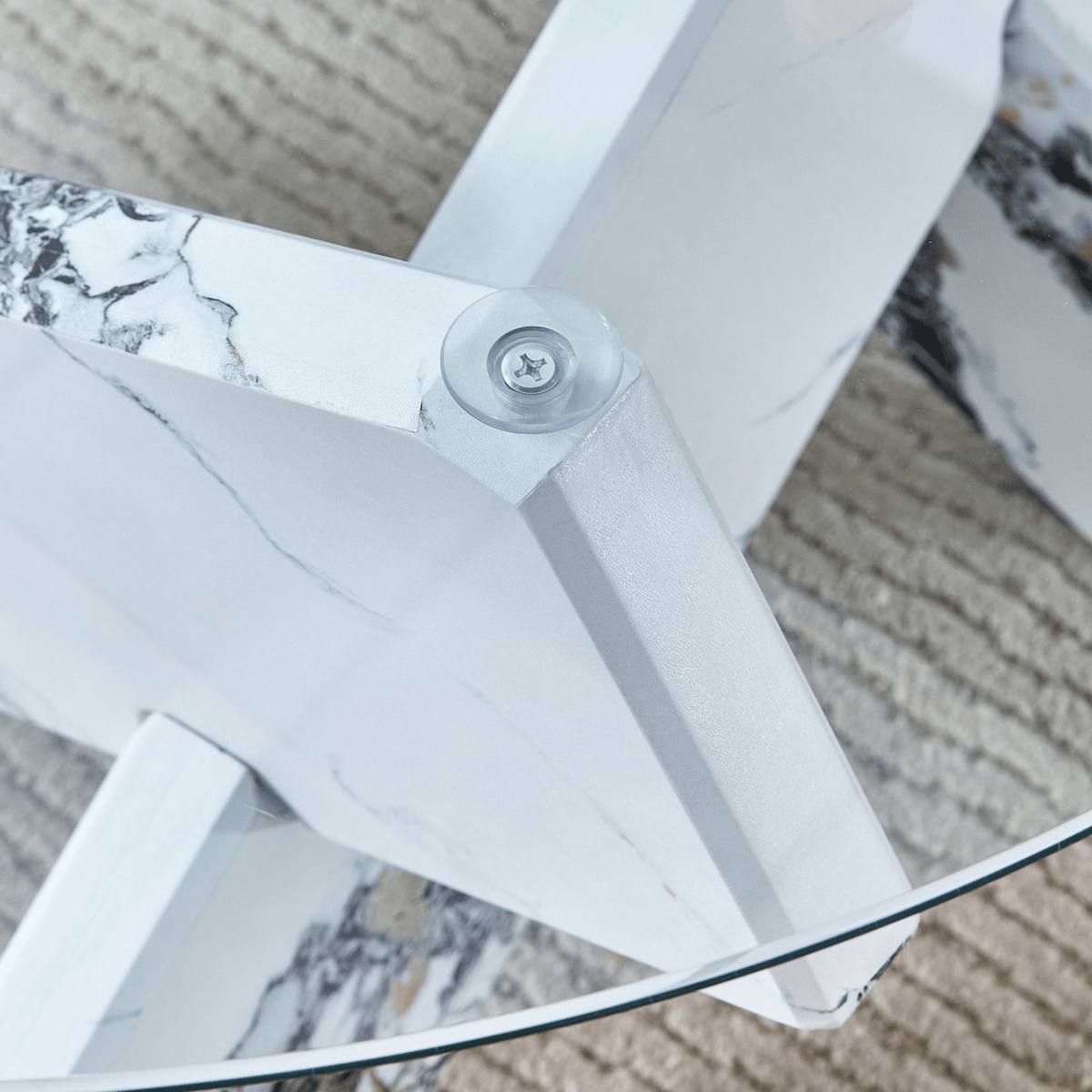 Modern Round Glass Coffee Table with Tempered Glass Countertop and White MDF Legs, 33.4 Inches - Mervyns