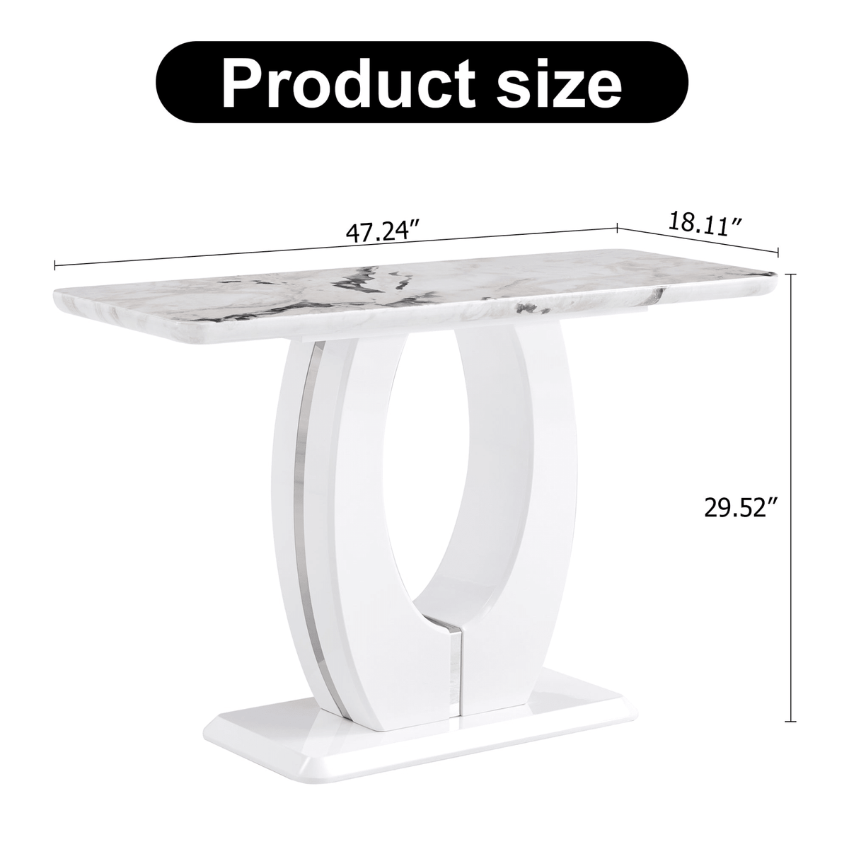 Modern Simple Glossy White Rectangular Counter Bar Table MDF 47.24 x 18.11 x 29.52 Inches - Mervyns