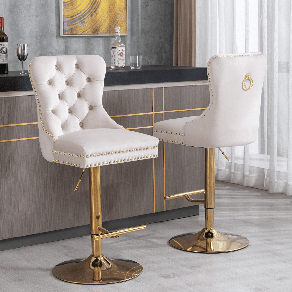 Modern Upholstered Velvet Swivel Bar Stools Tufted with Adjustable Seat Height - Mervyns