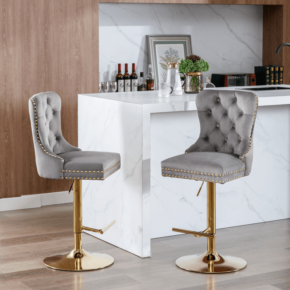 Modern Upholstered Velvet Swivel Bar Stools Tufted with Adjustable Seat Height - Mervyns
