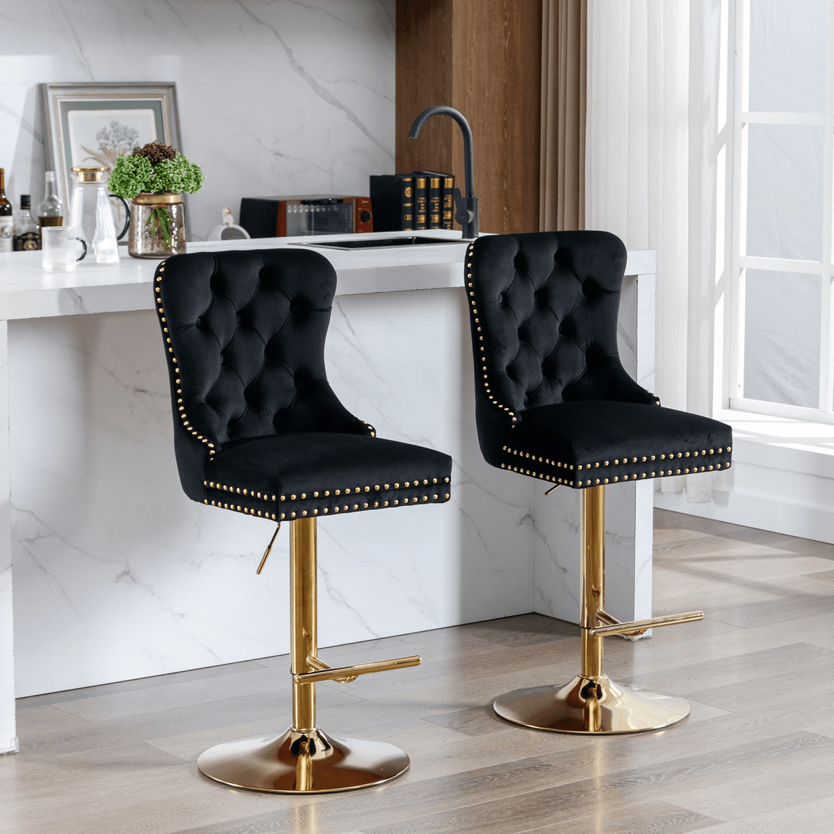 Modern Upholstered Velvet Swivel Bar Stools Tufted with Adjustable Seat Height - Mervyns