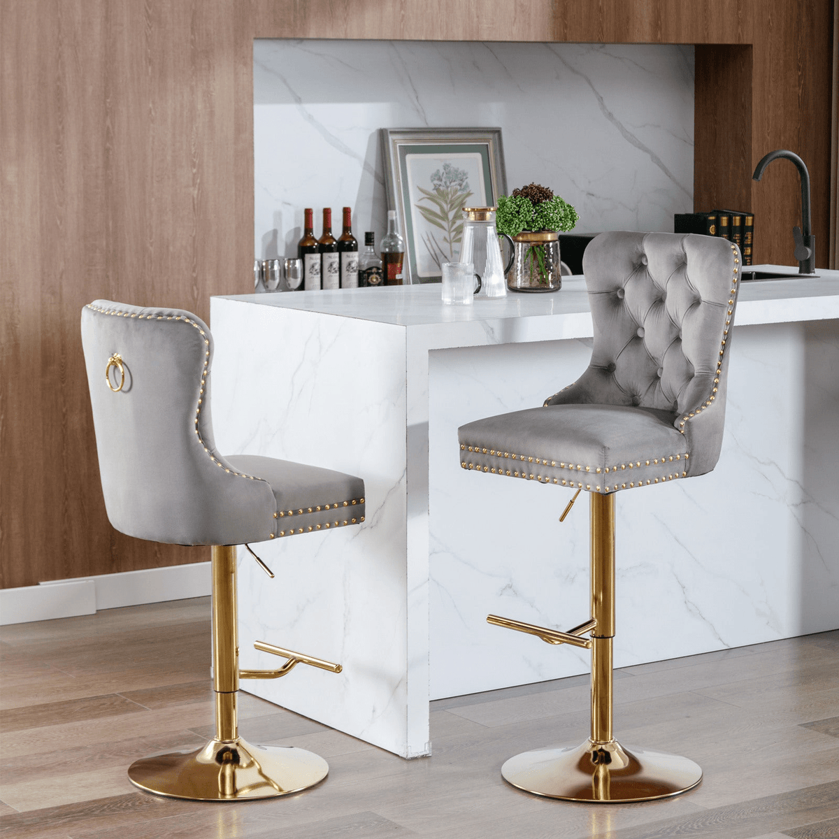 Modern Upholstered Velvet Swivel Bar Stools Tufted with Adjustable Seat Height - Mervyns